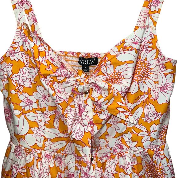 J.Crew Babydoll Crop Tank Top Womens 8 Orange‎ White Floral Button Front Bow - Picture 2 of 8